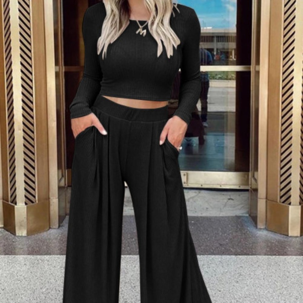 2-pc Loungewear Top/Wide Leg Pant - Picture 4 of 11